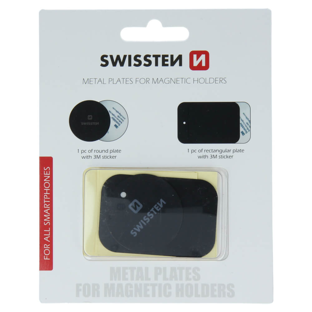 Swissten kovový set (lepiaci štítok a podložka k magnetickým držiakom do auta) (retail pack)